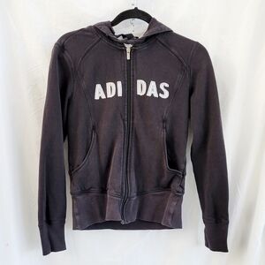 Adidas‎ Womens Medium Jacket Black Full Zip Hooded Spell Out Embroidered Logo